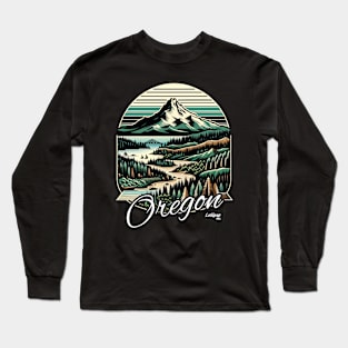 Oregon's Untamed: Forests, Mountains, Coastline - American Vintage Retro style USA State Long Sleeve T-Shirt